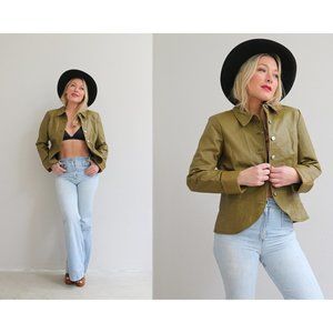 2000's Y2K Peplum Leather Jacket // Women's Size Small to Medium // Pea Green